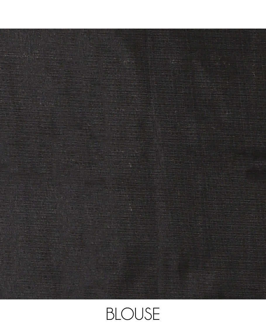 Black-base plain body khadi cotton saree with batik-style green-color floral & dots printed on its border & pallu, plain black blouse - Image 4