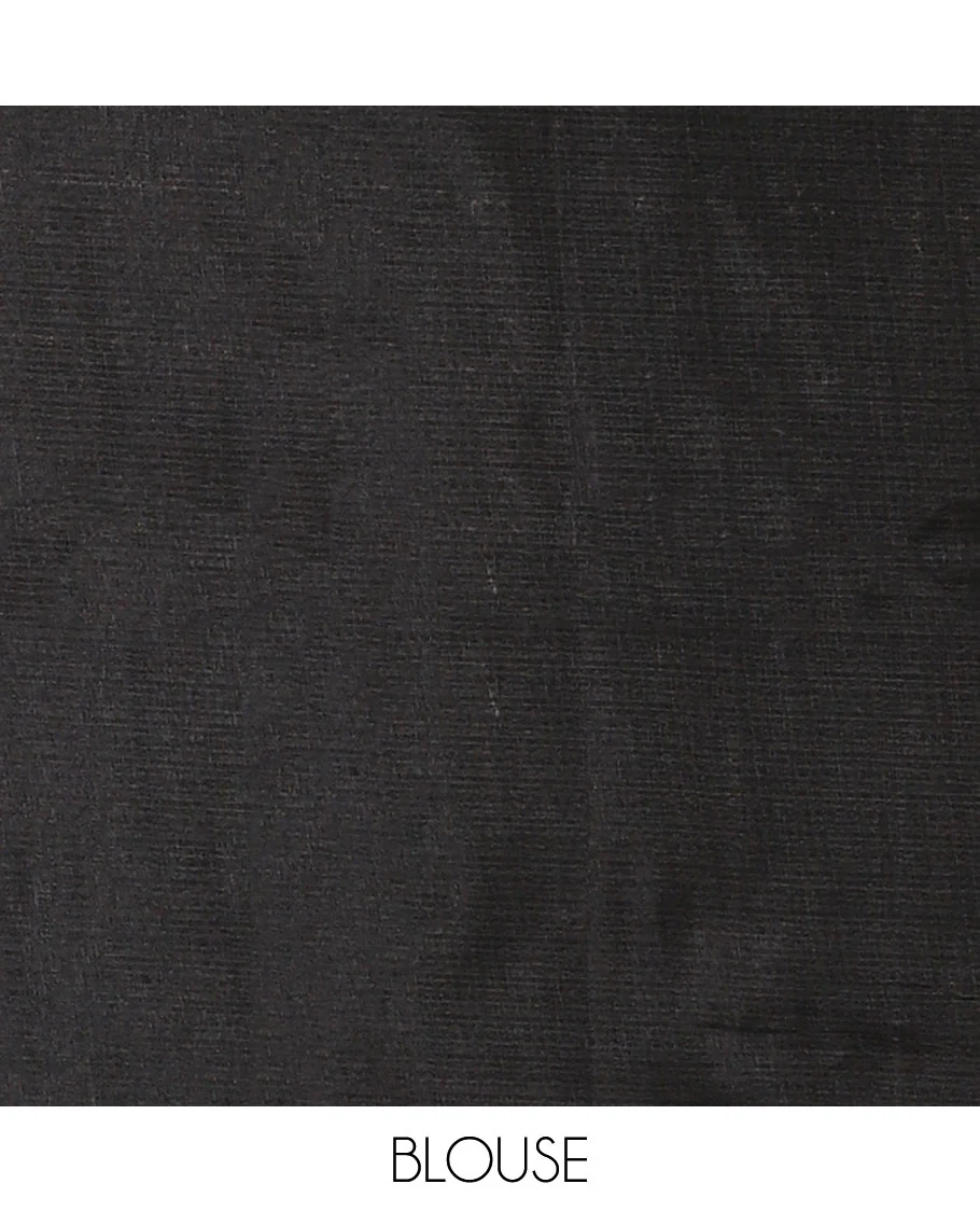 Black-base plain body khadi cotton saree with batik-style green-color radiant sunburst design on its border & pallu, plain black blouse - Image 4