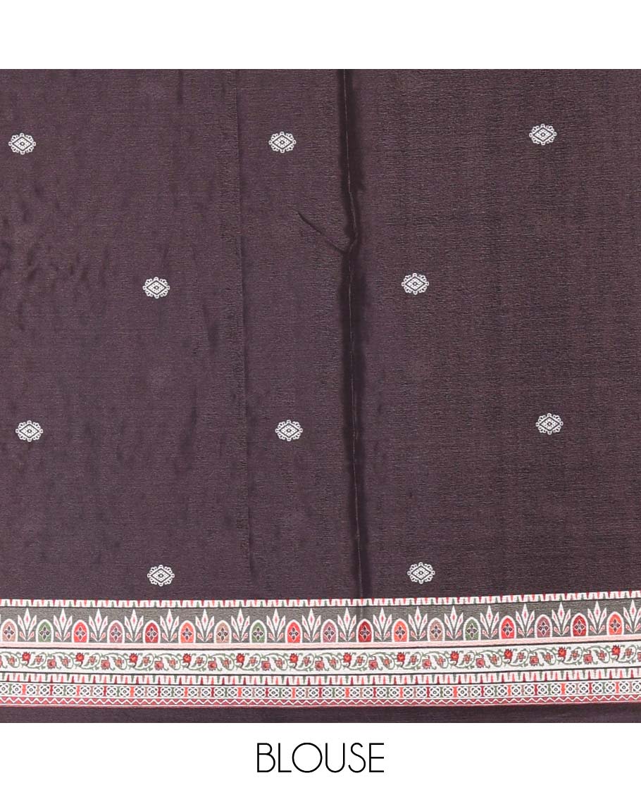 Black geometric and floral printed with mirror work masakali saree, self-border, printed and mirror work pallu, and a matching blouse - Image 4