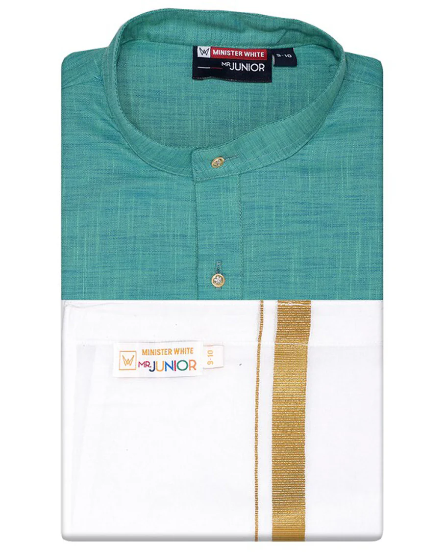 Blue cotton shirt with contrast dhoti (Glamorous boy) - Image 44