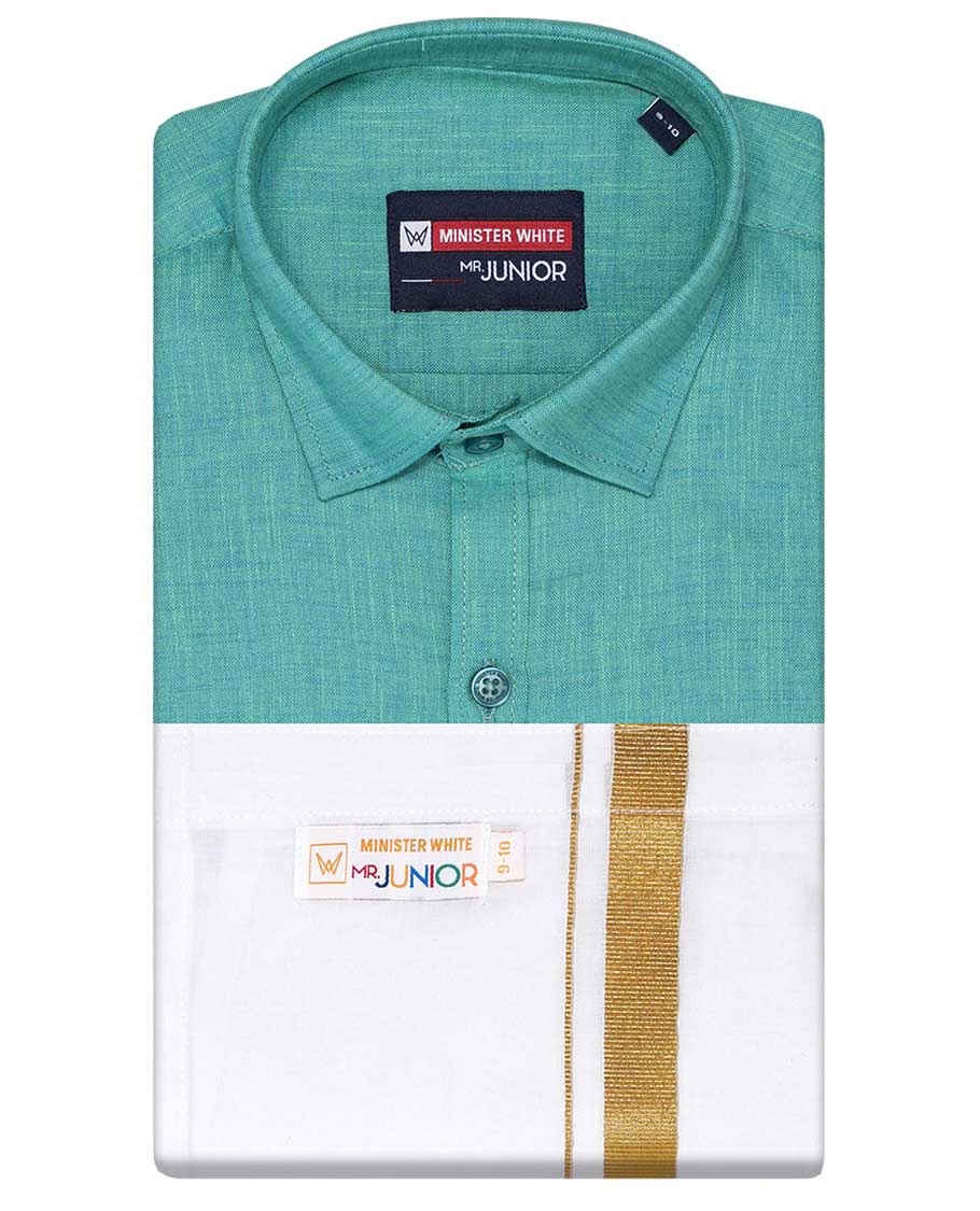 Blue cotton shirt with contrast dhoti (Luxurious boy) - Image 36