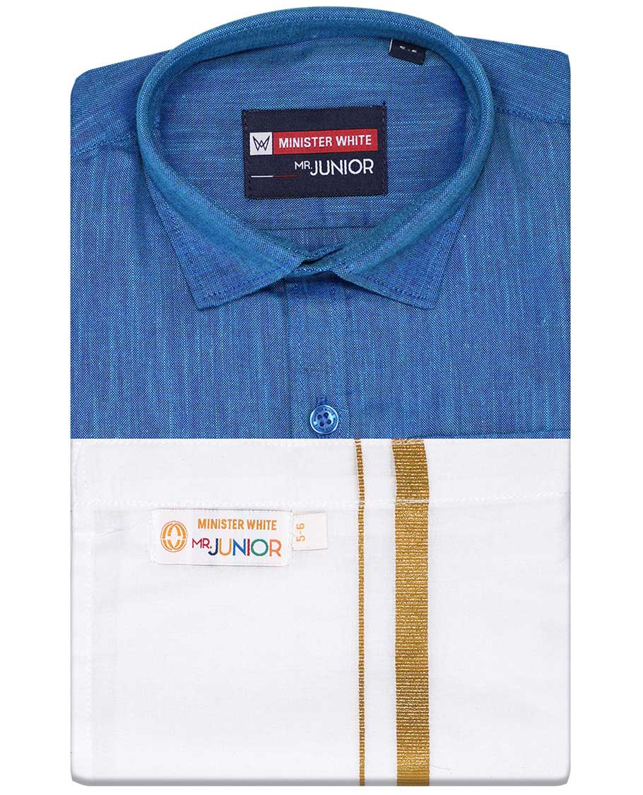 Blue cotton shirt with contrast dhoti (Luxurious boy) - Image 66