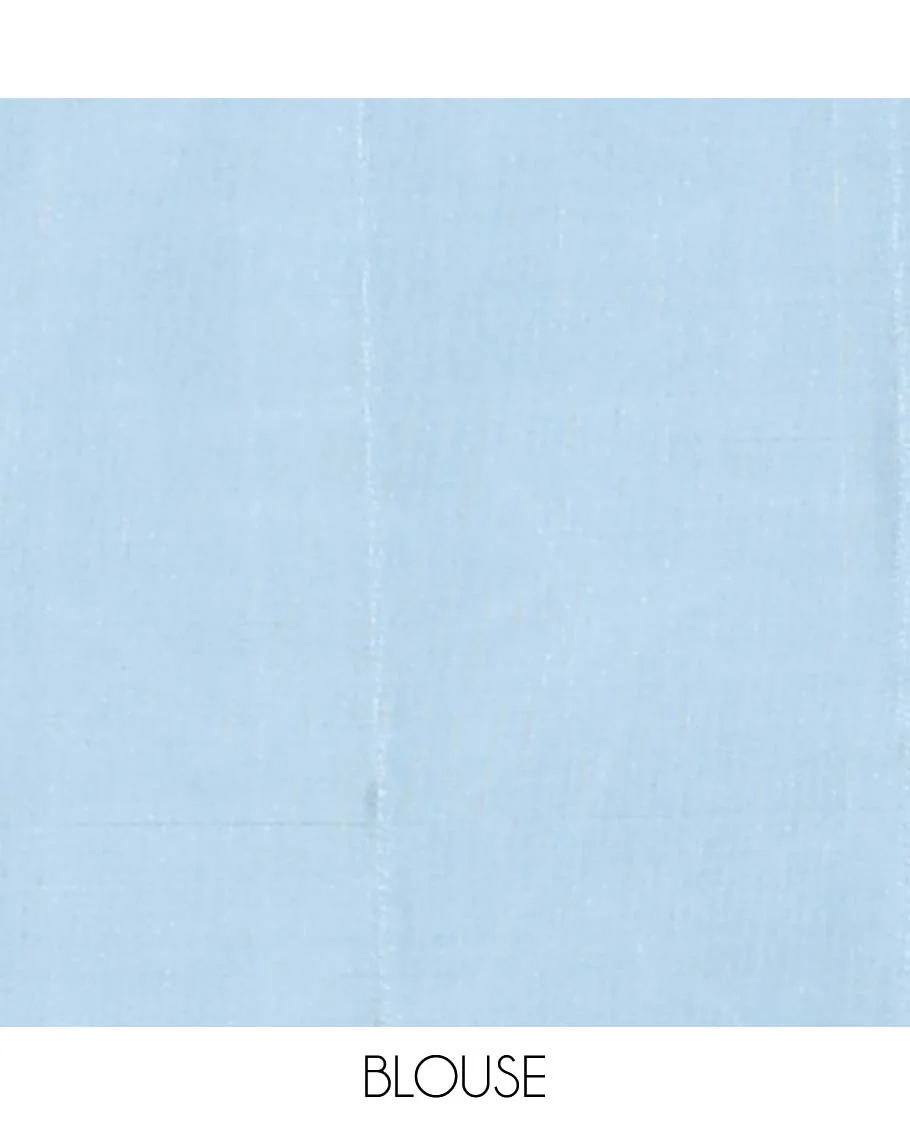 Borderless blue Kanchipuram silksaree with buttas, contrast pallu of floral, paisleys, chakram, and neli designs - Image 5