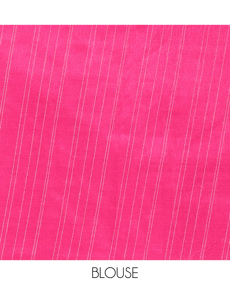 Chikku color swastika & Hindi typography printed jute cotton saree, contrast printed border, printed pallu & plain pink blouse - Image 4