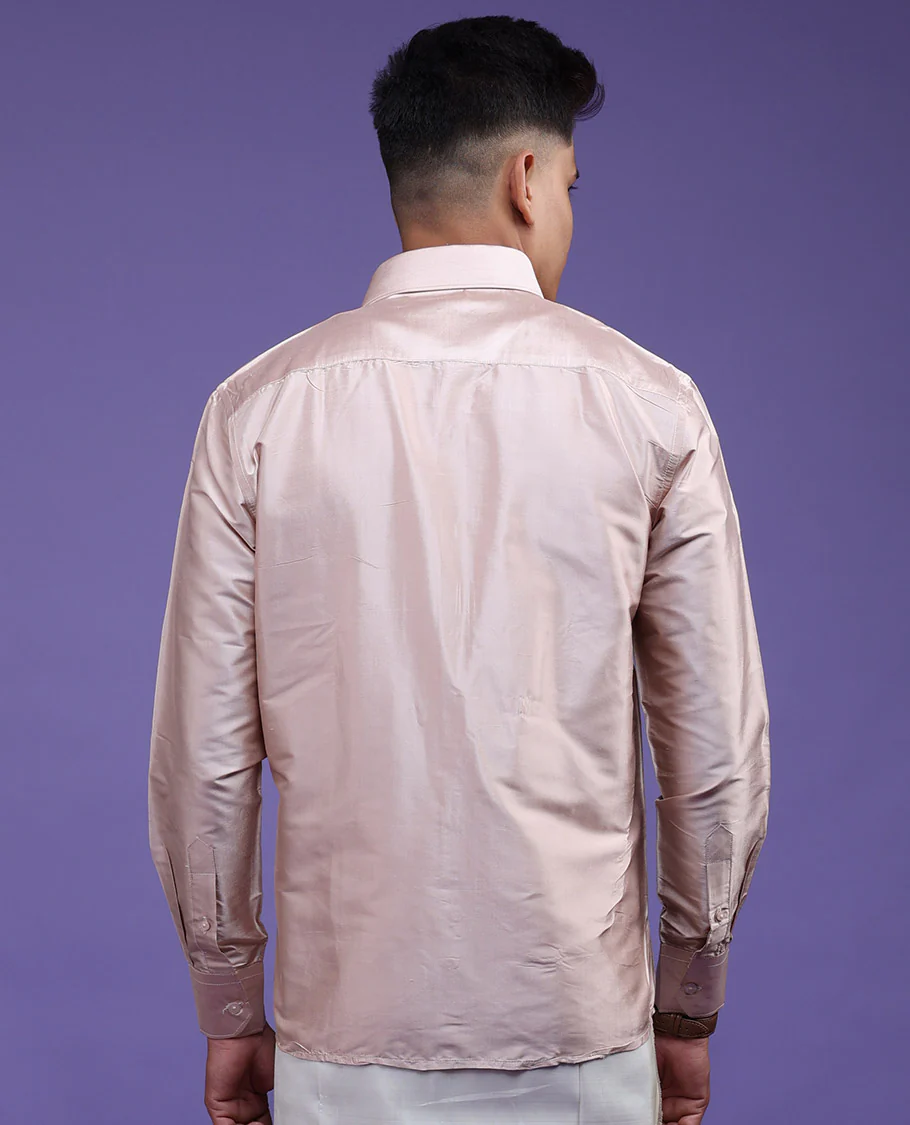 Cream plain design full-sleeve pure-silk shirt - Image 12