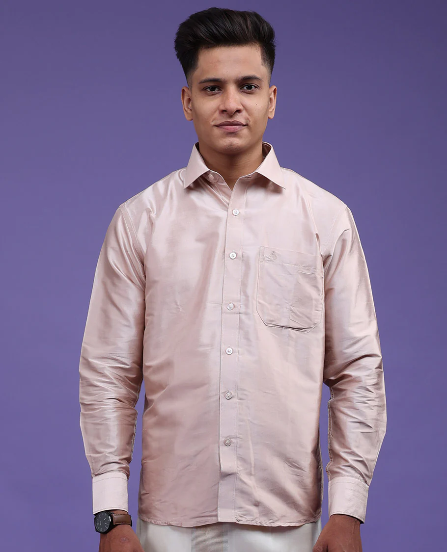 Cream plain design full-sleeve pure-silk shirt - Image 7