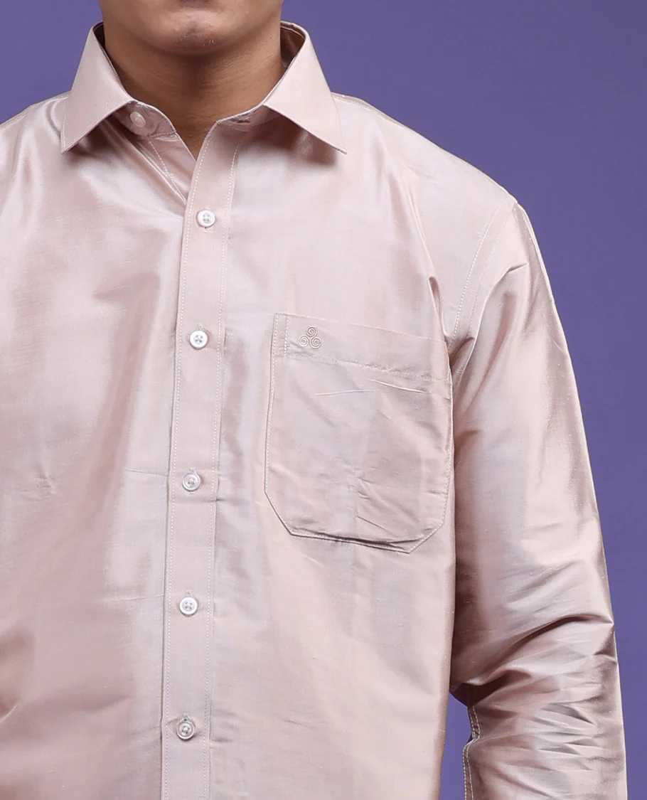 Cream plain design full-sleeve pure-silk shirt - Image 8