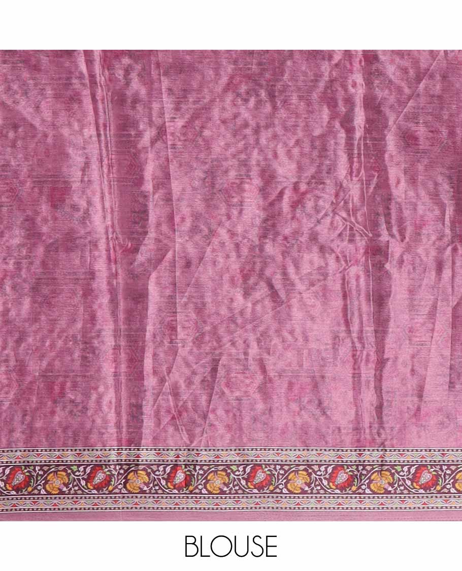 Lavender floral print & mirror embroidery masakali saree,self-border & pallu of print & mirror work, floral printed blouse - Image 4