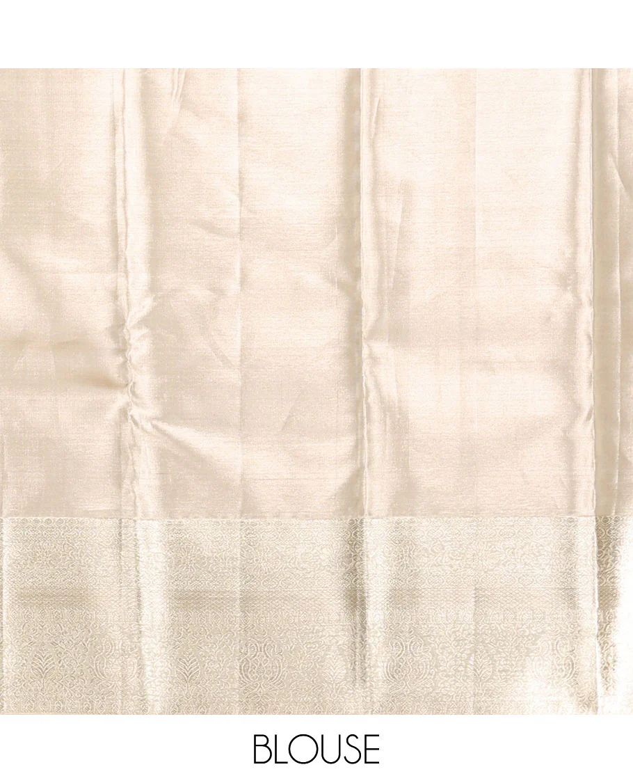 Green striped floral design kancheepuram tissue silk saree with self traditional zari border & intricate zari pallu - Image 5