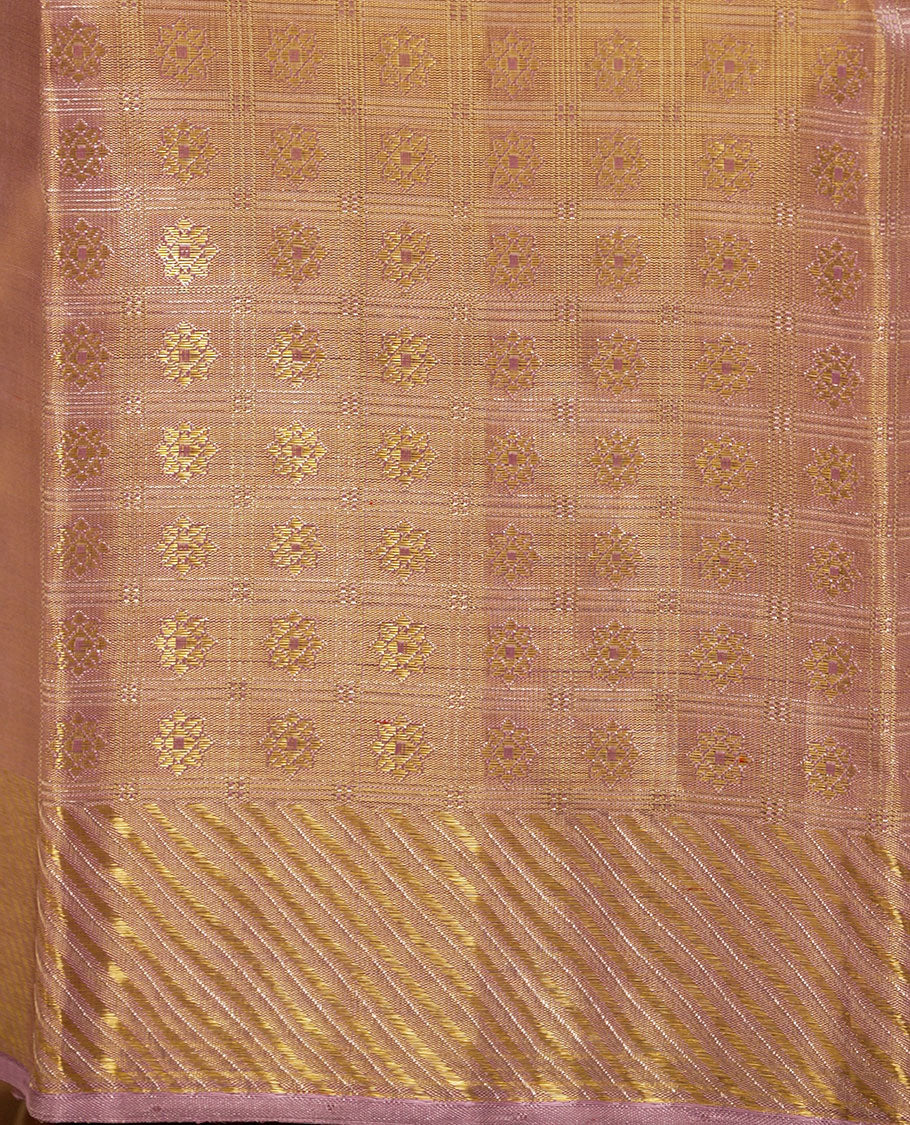 Lavender zari-rich kamalam enclosed checked design weave pure silk double-layered dhoti with self-zari striped border - Image 3