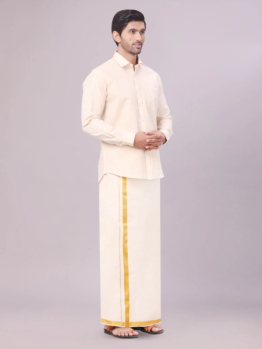 Men's Tissue Gold Color Flexi Dhoti Shirt Wedding Combo Maverick Flexi - Image 5
