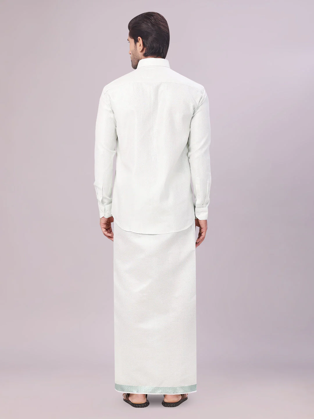 Mens Sky Green Tissue Jacquard Shirt with Matching Dhoti Combo Zeus - Image 6