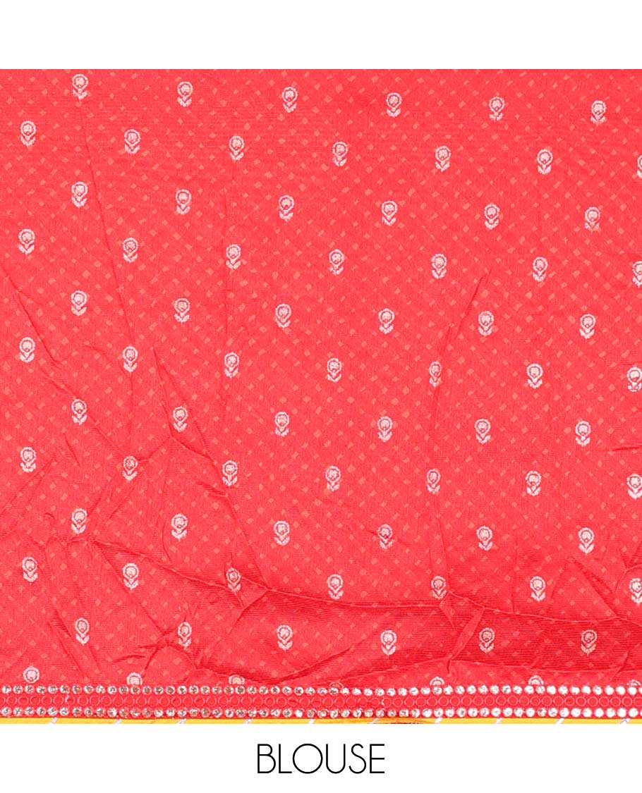 Muti-color geometric printed casual wear saree, embroidered patchwork border - Image 4