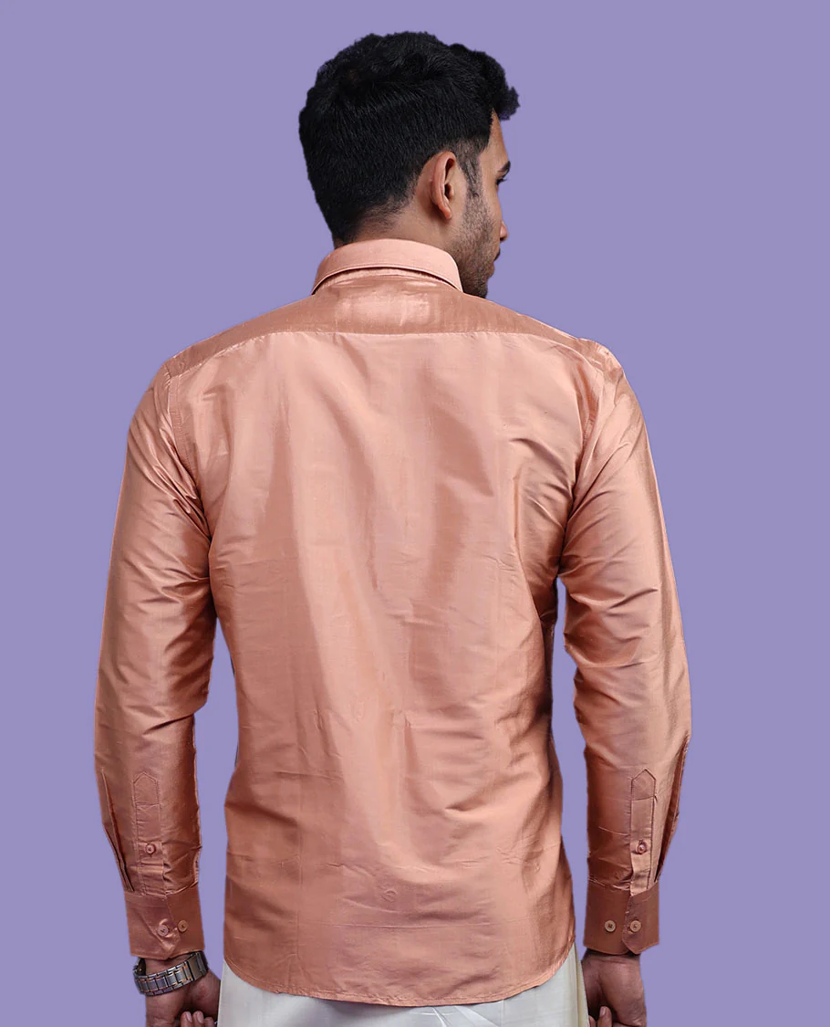 Peach plain design full-sleeve pure-silk shirt - Image 12