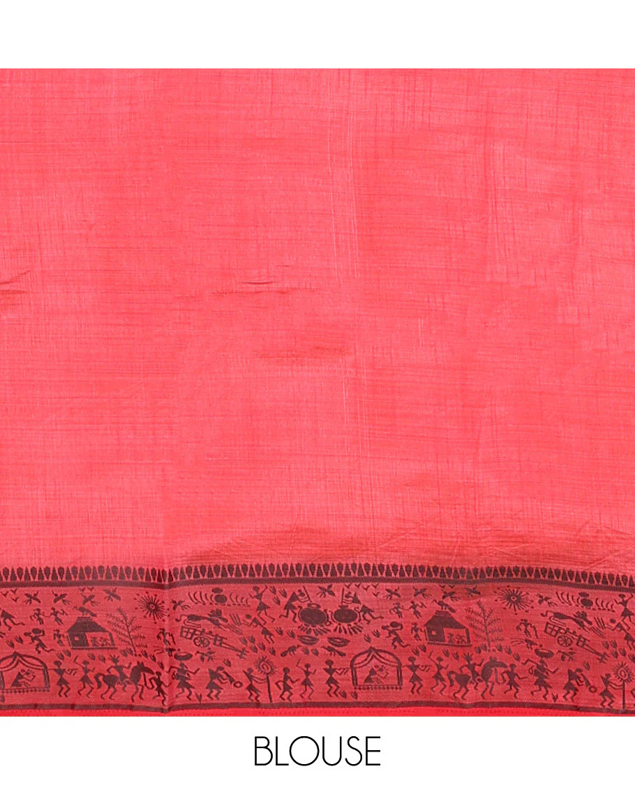 Pink art tussar silk saree with thread border & cheer pallu along with running blouse - Image 3