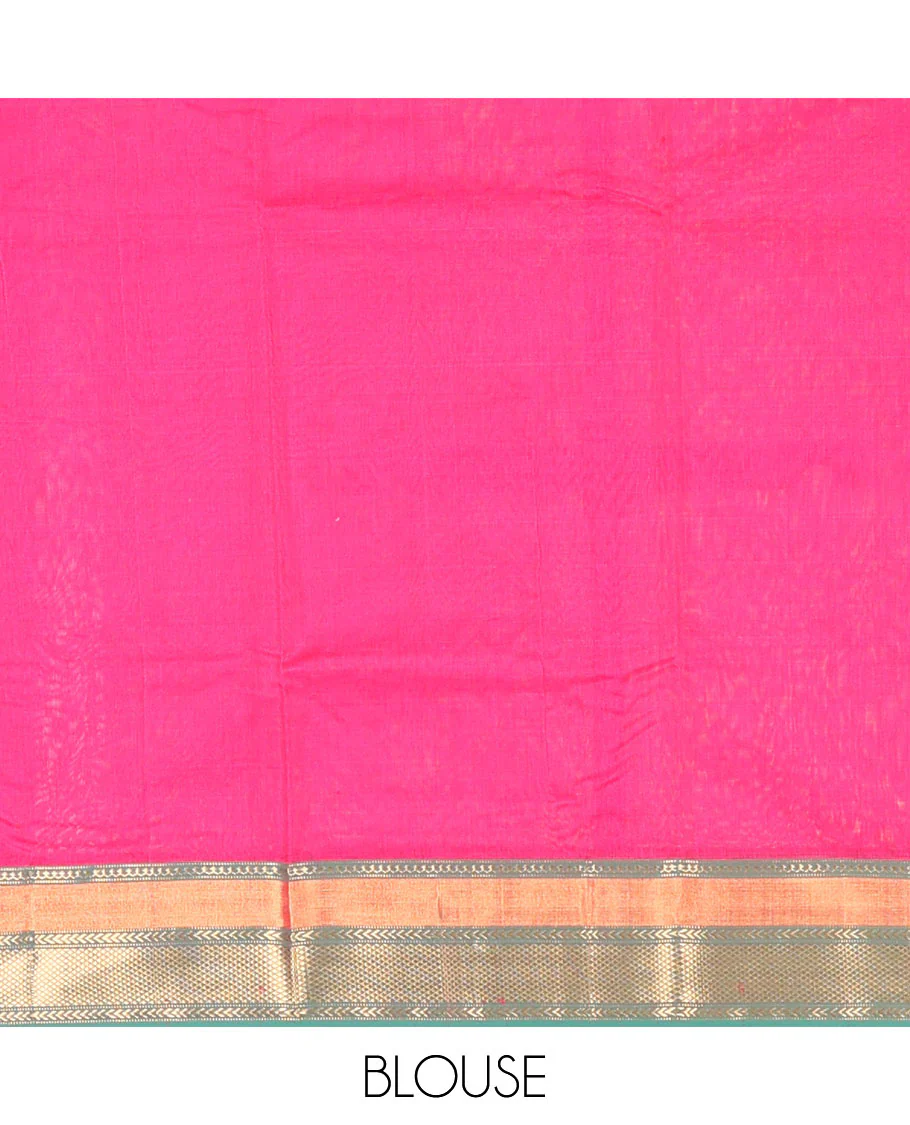 Pink motifs chanderi cotton saree with contrast zari design border & striped, floral design pallu - Image 5