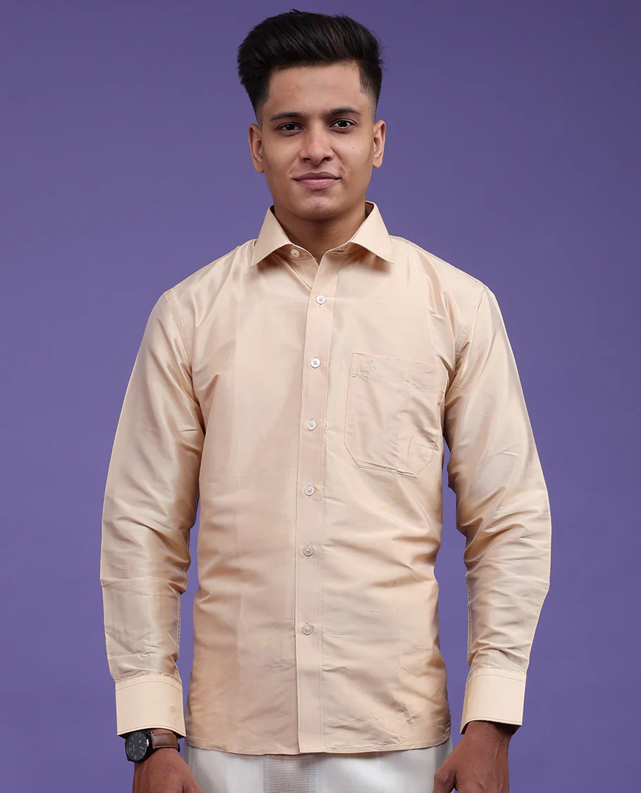 Sandal plain design full-sleeve pure-silk shirt - Image 13