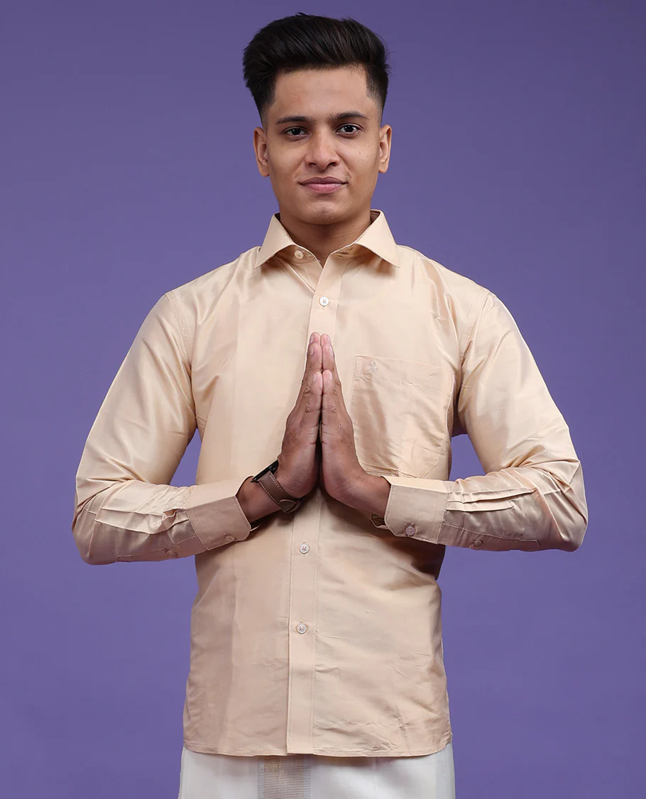 Sandal plain design full-sleeve pure-silk shirt - Image 21