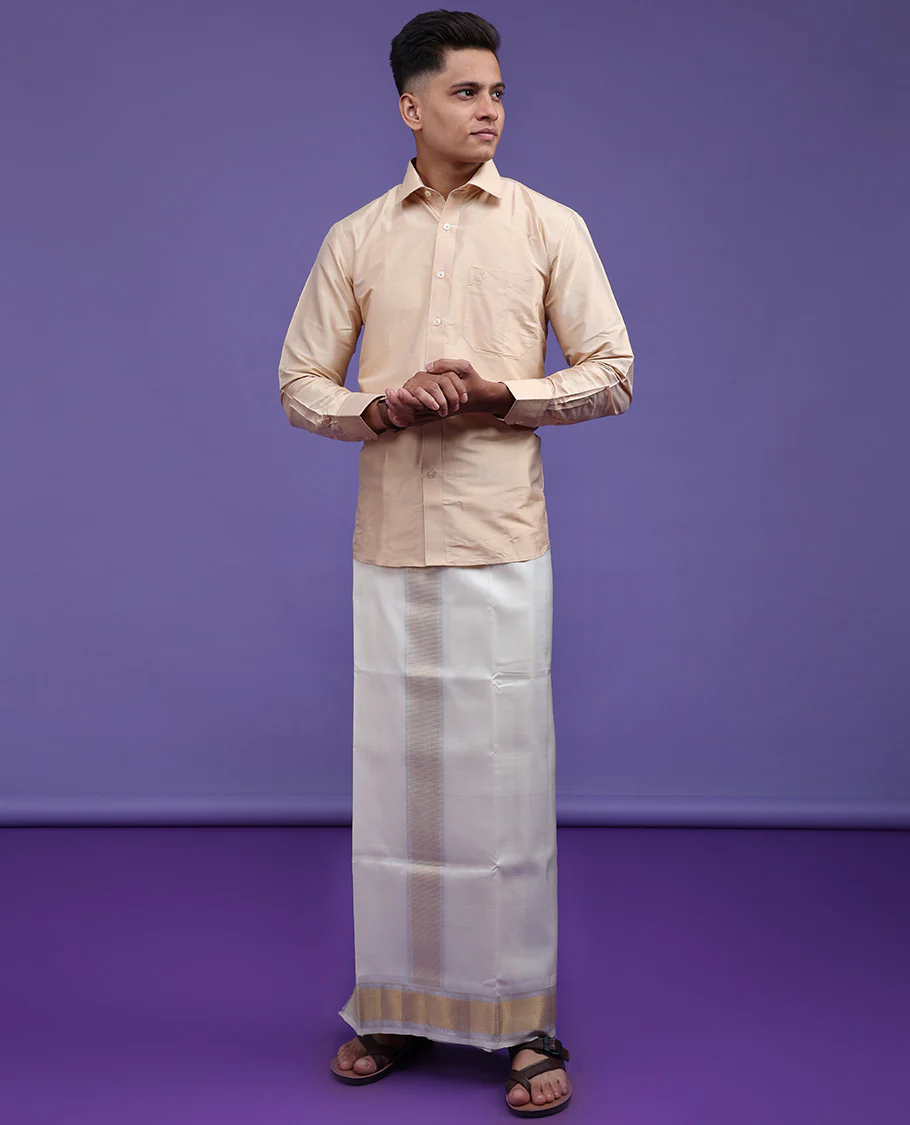 Sandal plain design full-sleeve pure-silk shirt - Image 4