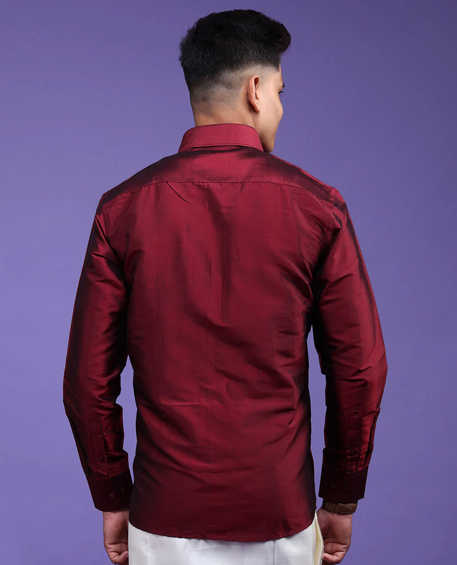 Maroon Pure Silk Shirt - Image 12