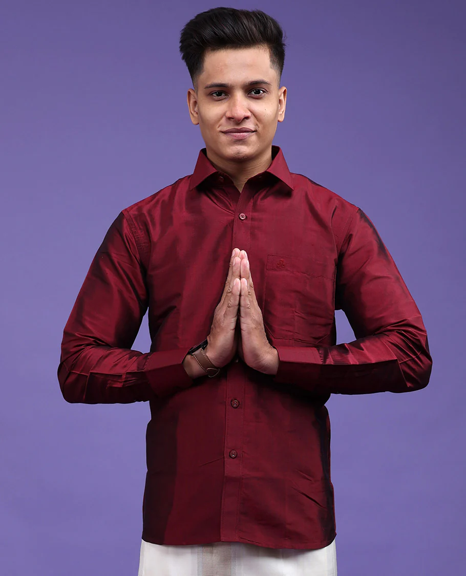 Maroon Pure Silk Shirt - Image 15
