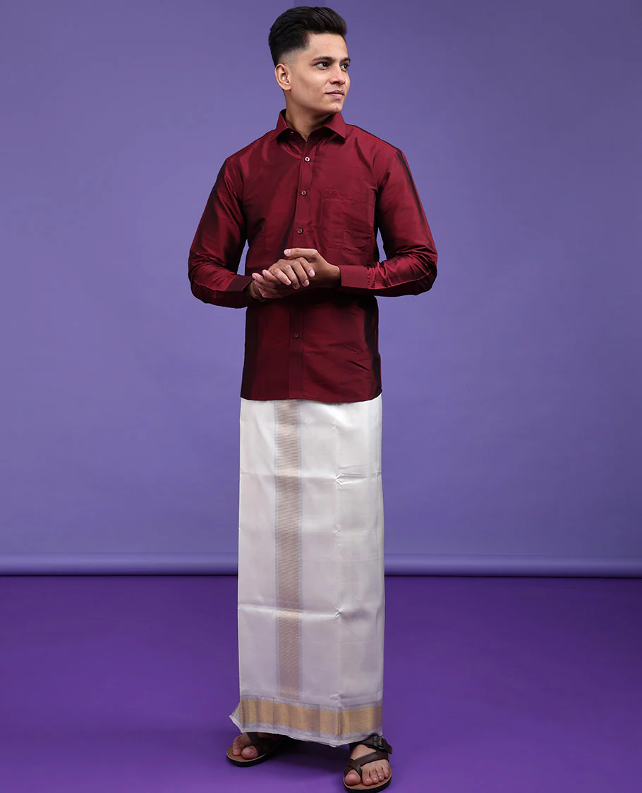 Maroon Pure Silk Shirt - Image 16