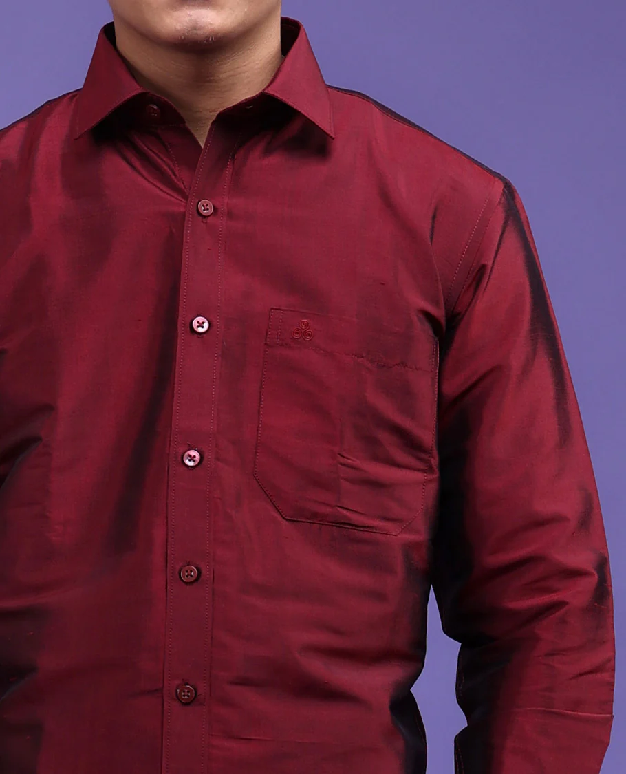 Maroon Pure Silk Shirt - Image 20