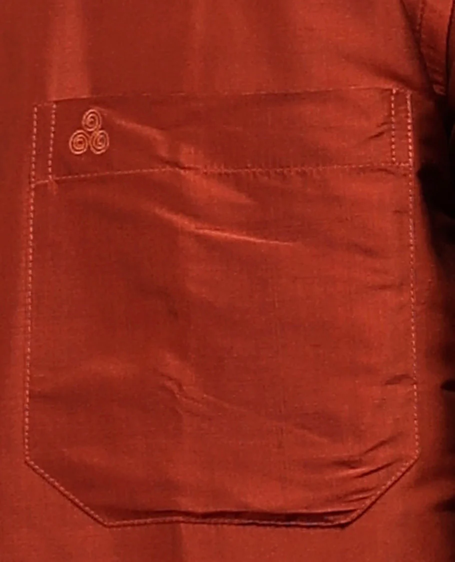 Orange plain design full-sleeve pure-silk shirt - Image 5