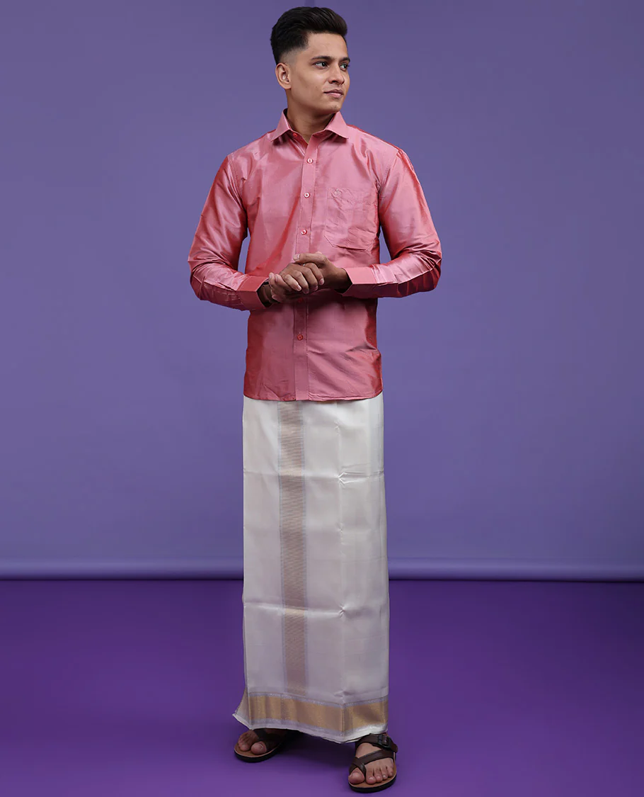 Pink plain design full-sleeve pure-silk shirt - Image 16