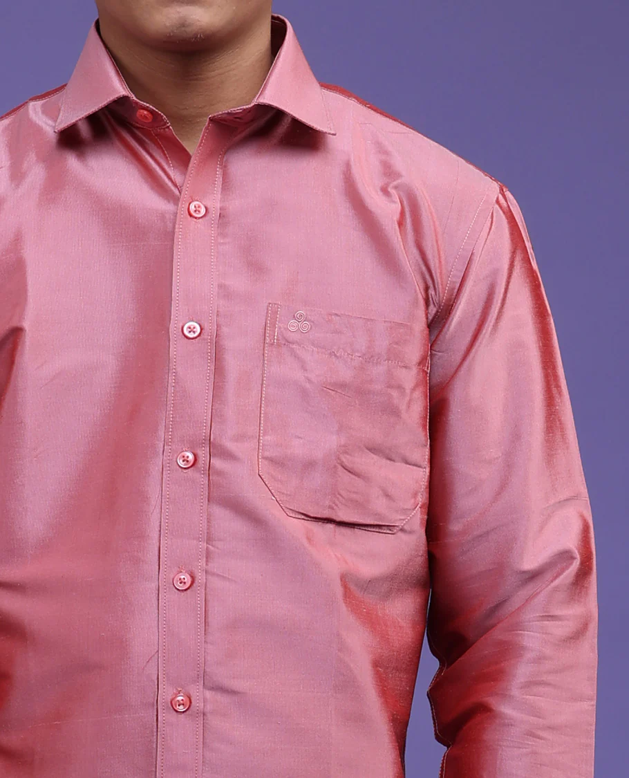 Pink plain design full-sleeve pure-silk shirt - Image 20