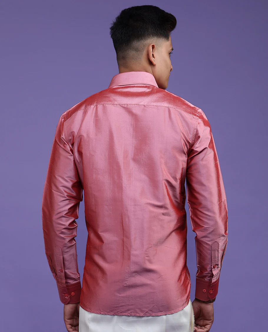 Pink plain design full-sleeve pure-silk shirt - Image 24