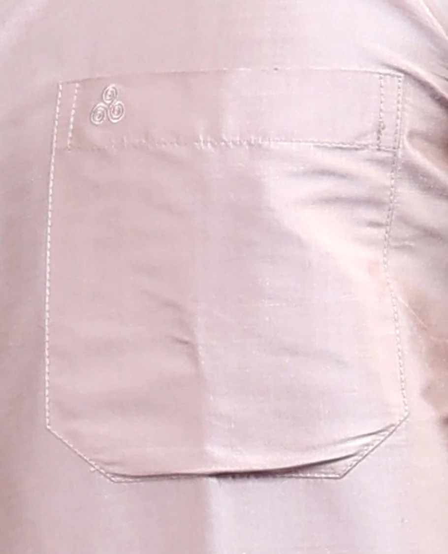 Cream plain design half-sleeve pure-silk shirt - Image 11