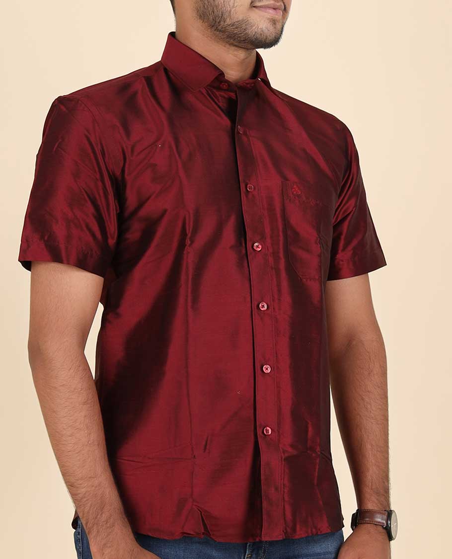Maroon Pure Silk Shirt - Image 12