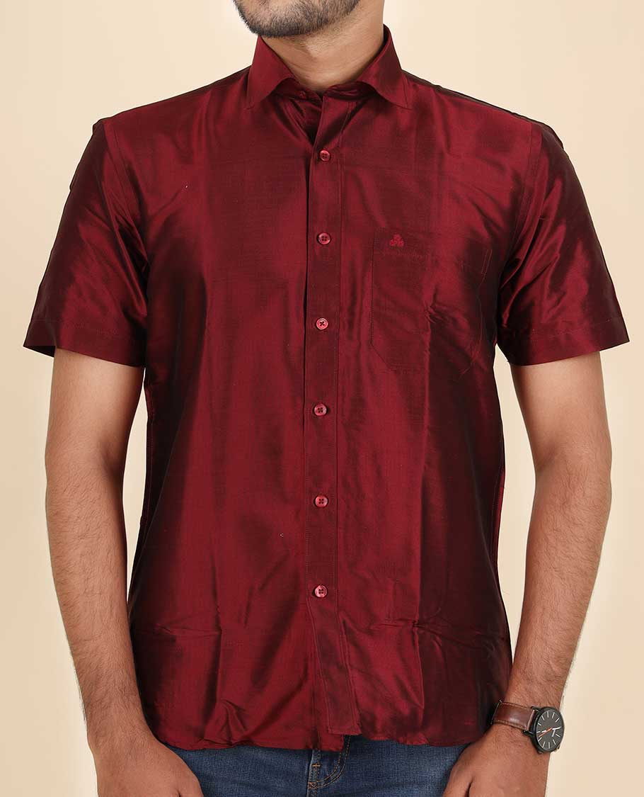 Maroon Pure Silk Shirt - Image 16