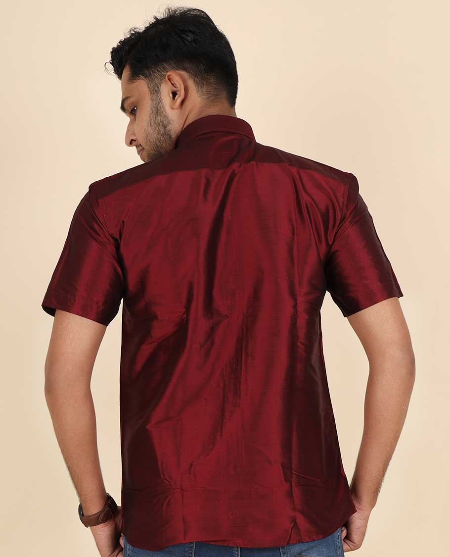 Maroon Pure Silk Shirt - Image 8