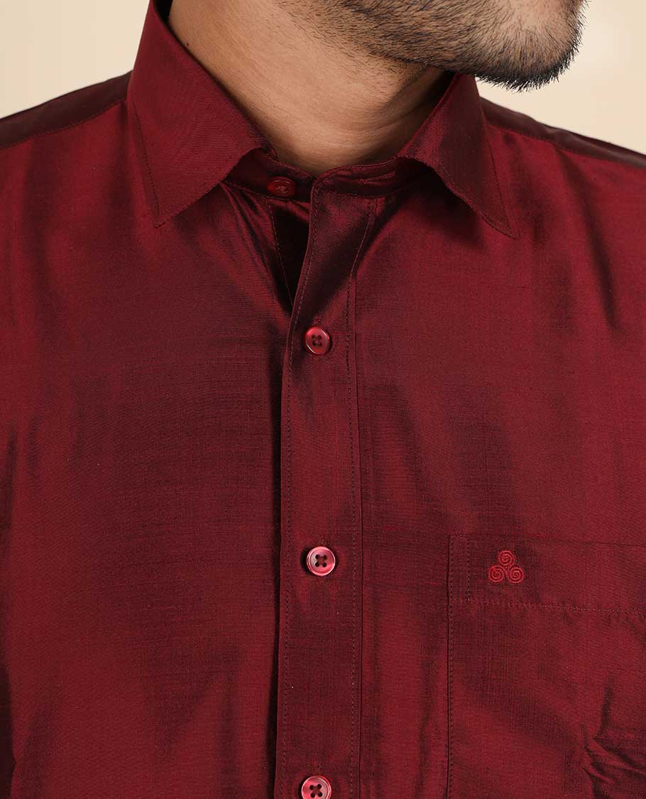 Maroon Pure Silk Shirt - Image 9