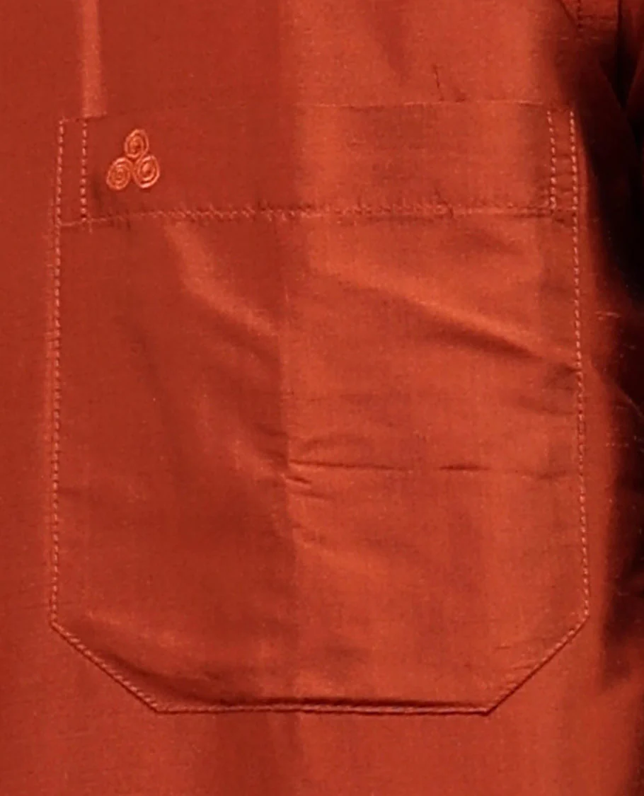 Orange plain design half-sleeve pure-silk shirt - Image 5