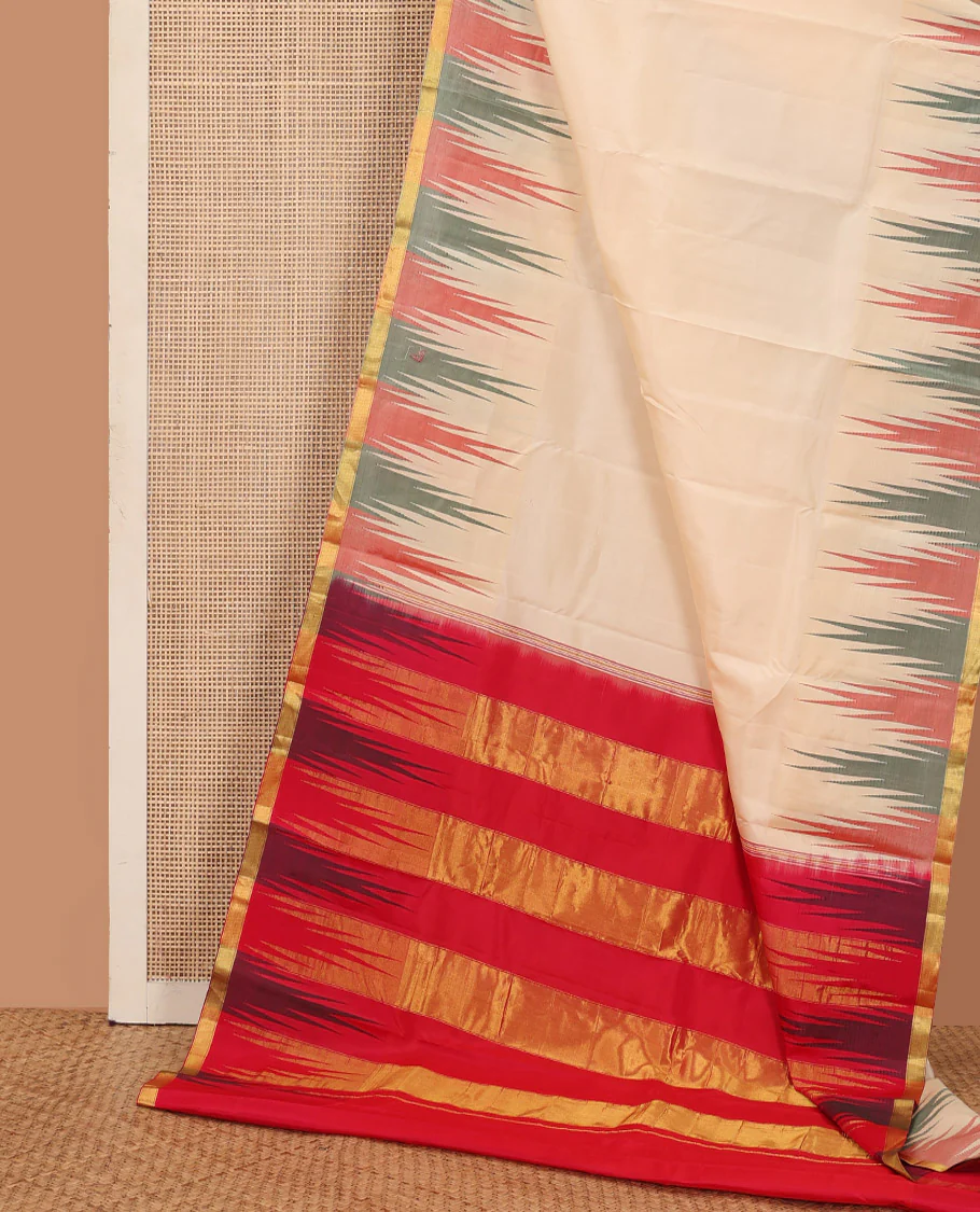 Sandal plain Bangalore silk saree, contrast ganga jamuna temple border, and temple design pallu - Image 3