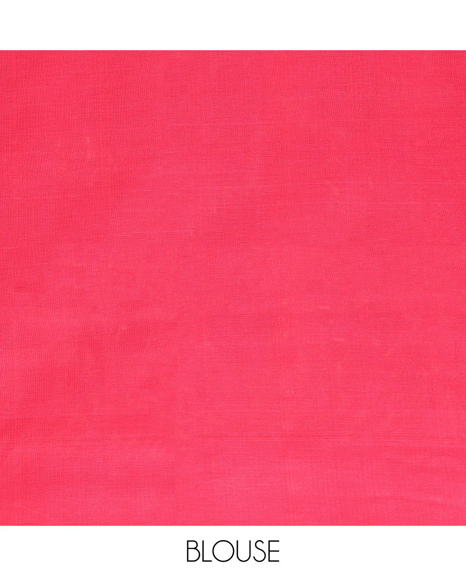 Sandal unique buttas ikkat cotton saree, contrast plain border & pallu of stripes - Image 3